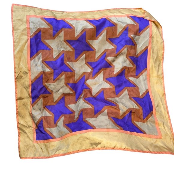 Rich vintage silk twill gold purple orange Hand rolled sewn Jacks Print scarf - Picture 1 of 4